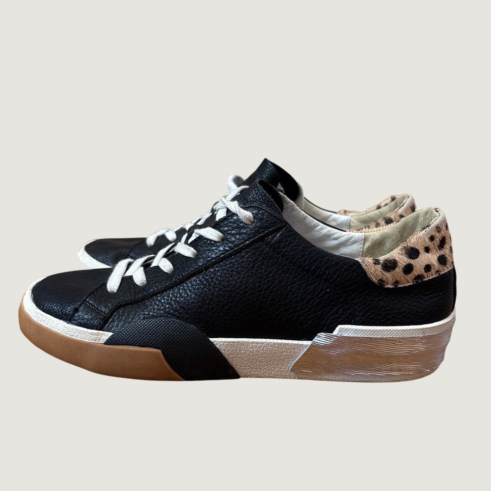 Dolce Vita Zina Sneakers Women Black Leather Leopard Calf Hair SIZE 8